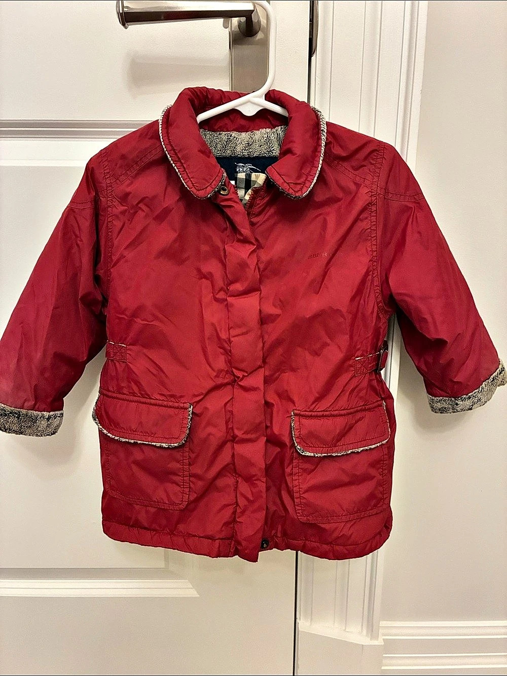 Burberry Kids Faux-Fur Lined Nova Check Jacket Red Baby 18M